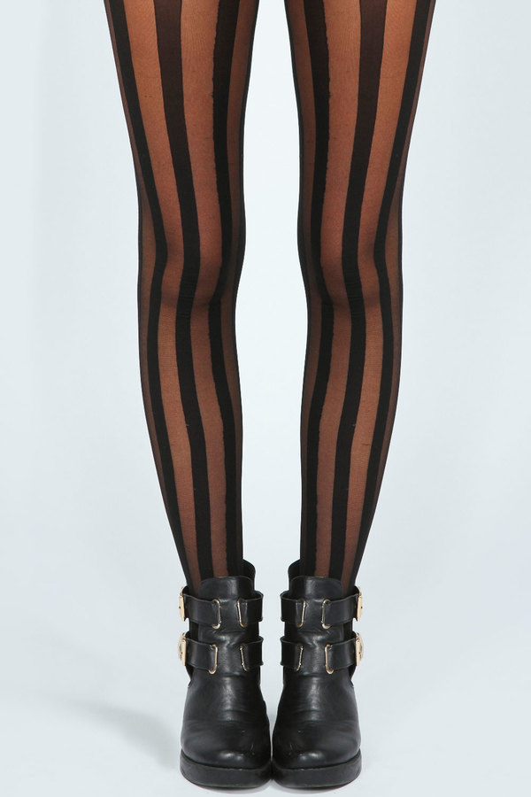 Boohoo Jenna Sheer With Solid Thick Stripe Tights, $14