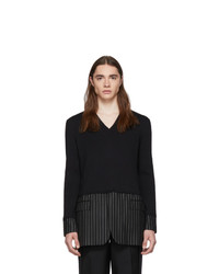 Black Vertical Striped V-neck Sweater