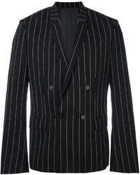 Black Vertical Striped Wool Blazer