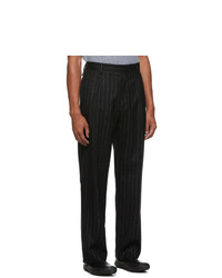 Keenkee Black Pinstripe Wool Casual Trousers