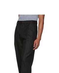 Keenkee Black Pinstripe Wool Casual Trousers