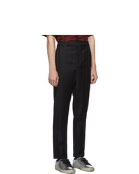Saint Laurent Black Straight Jacquard Stripes Trousers
