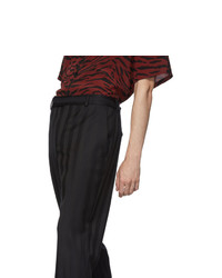 Saint Laurent Black Straight Jacquard Stripes Trousers