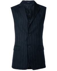 Black Vertical Striped Wool Coat