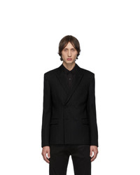 Black Vertical Striped Wool Double Breasted Blazer