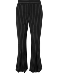 Black Vertical Striped Wool Flare Pants