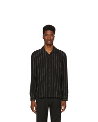 Black Vertical Striped Wool Long Sleeve Shirt