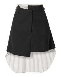 Black Vertical Striped Wool Mini Skirt