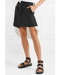 Monse Paneled Asymmetric Wool Blend Drill And Striped Cotton Voile Mini Skirt