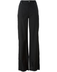 Black Vertical Striped Wool Pants