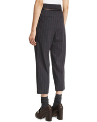 Brunello Cucinelli Belted Pinstripe Cropped Pants Onyx