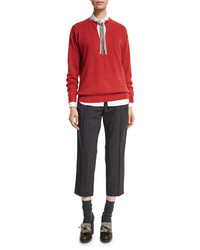 Brunello Cucinelli Belted Pinstripe Cropped Pants Onyx