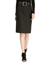 Black Vertical Striped Wool Pencil Skirt