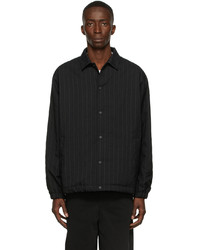 Black Vertical Striped Wool Shirt Jacket