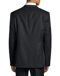 Versace Collection Slim Fit Pinstripe Two Piece Wool Suit Black Pattern