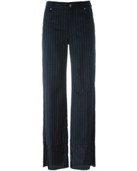 Black Vertical Striped Wool Wide Leg Pants