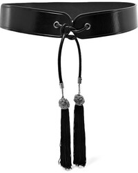 Saint Laurent Tasseled Glossed Leather Waist Belt Black