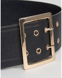 Glamorous Wide Waist Belt With Gold Hardware