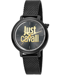 Just Cavalli 34mm Logo Stainless Steel Bracelet Watch Black