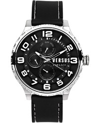 Versus By Versace 50mm Globe Oversized Chronograph Watch Black