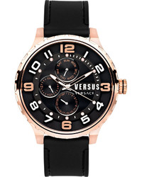 Versus By Versace 50mm Globe Oversized Chronograph Watch Rose Goldenblack