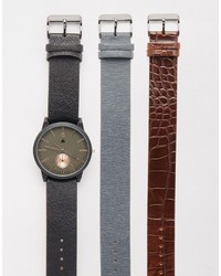 Asos Brand Watch With Three Interchangeable Straps