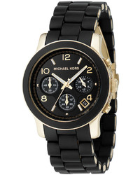 Michael Kors Michl Kors Chronograph Runway Gold Tone Stainless Steel And Black Polyurethane Bracelet Watch 38mm Mk5191