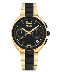 Fendi Moto Black Goldtone Stainless Steel Chronograph Bracelet Watch