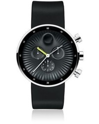 Movado Stainless Steel Silicone Strap Black Dial Chronograph Watch