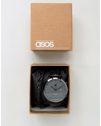 Asos Watch And Bracelet Set In Black