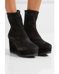 Pedro Garcia Urika Stretch Suede Wedge Ankle Boots Black
