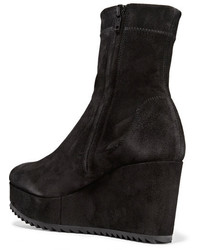 Pedro Garcia Urika Stretch Suede Wedge Ankle Boots Black