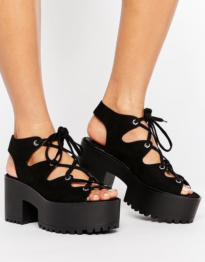 Pull&Bear Lace Wedge Sandals, | Asos | Lookastic