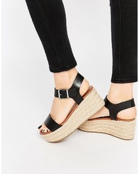 Steve Madden Surfaa Black Espadrille Wedge Sandals