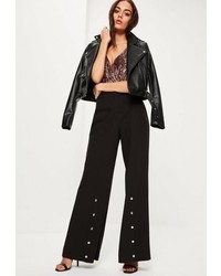 Missguided Black Popper Front Wide Leg Trousers