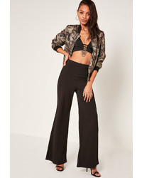 Missguided Wide Leg Crepe Trousers Black