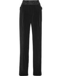 Tom Ford Pleated Twill Trimmed Cady Wide Leg Pants Black