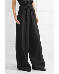 The Row Roy Lace Up Wool Blend Crepe Wide Leg Pants Black
