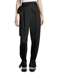 Rosetta Getty Sateen Belted High Rise Paperbag Trousers Black