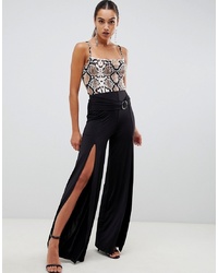 ASOS DESIGN Slinky Wide Leg Trousers With Split Front And D Ring
