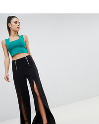 Parallel Lines Split Front Wide Leg Trousers With Zip Detail