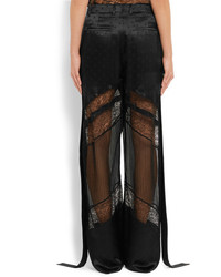 Givenchy Wide Leg Pants In Black Satin Lace And Chiffon