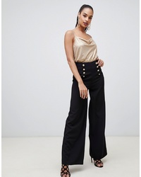 Flounce London Wide Leg Tailored Trouser With Gold Button Detail