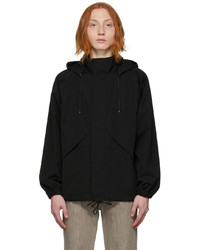 Auralee Black Wool Max Canvas Hooded Jacket