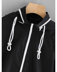 Romwe Drawstring Hem Detachable Hood Windbreaker Jacket