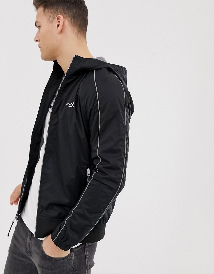 Hollister Jersey Lined Hooded Windbreaker In Black Asos Lookastic