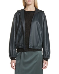 Vince Leather Zip Front Hooded Jacket
