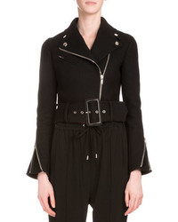 Givenchy Asymmetric Zip Belted Felt Biker Jacket Black
