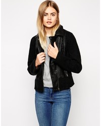 Asos Collection Biker Jacket With Faux Leather And Knitted Panels