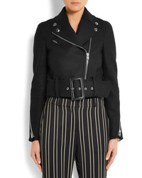 Givenchy Cropped Biker Jacket In Black Wool Blend Felt
